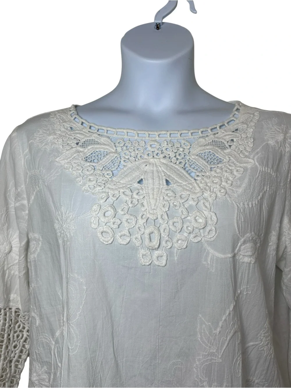 Chico’s white sheer crochet boxy top size 2 large US 12 coastal Lagenlook beach